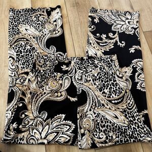 Vintage Cache Black Paisley Leopard Flowy Wide Leg Palazzo Pants Size 8 Boho Y2K